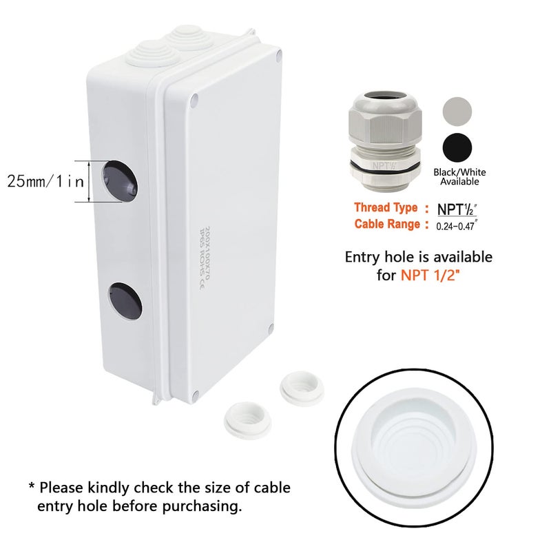 LeMotech ABS Plastic Dustproof Waterproof IP65 Junction Box Universal Electrical Project Enclosure White 7.9 x 3.9 x 2.8 inch (200 x 100 x 70 mm) - Image 5